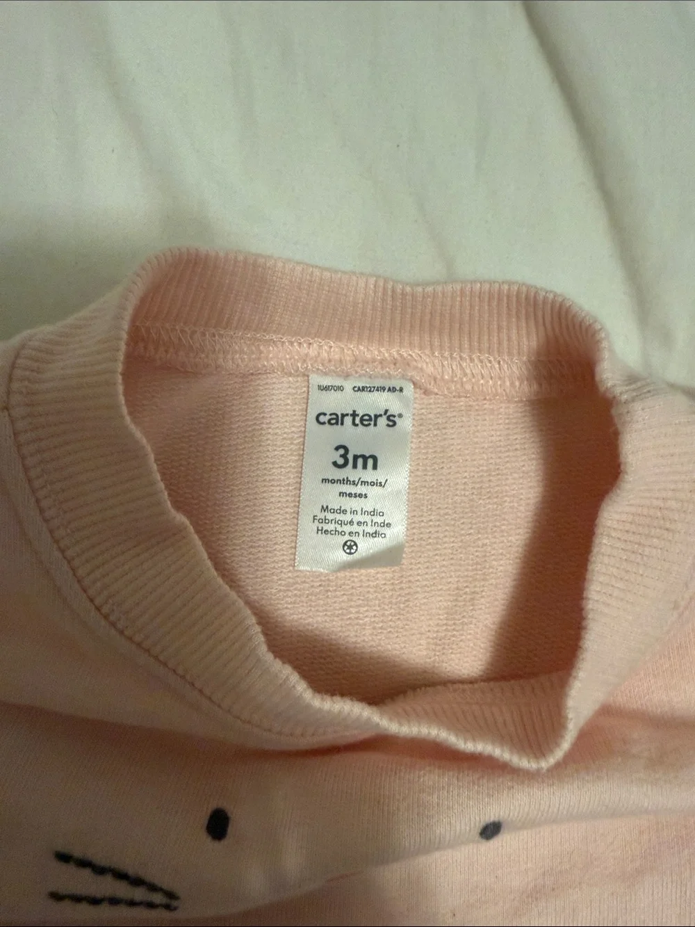 Carter's Light Pink Long-Sleeve Baby Bodysuit with bunny Face